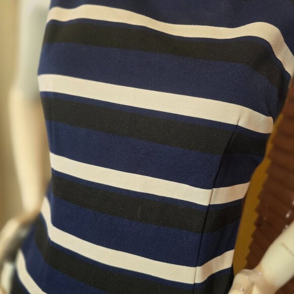 WHITE HOUSE BLACK MARKET Navy Black & White Striped Sleeveless Sheath Dress sz 6 - Picture 3 of 8
